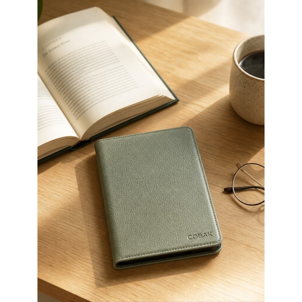 Cobak Sage Green Leather E-Reader Tablet Folio Case w/ Hand Strap and Card Slot